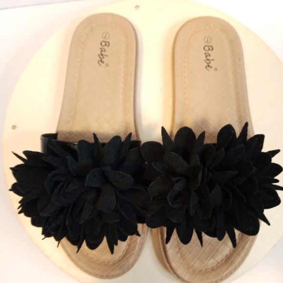 BABE Black Flower Slipon Women's Sandals Size 7 - Picture 4 of 7